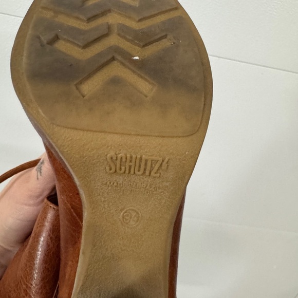 Schutz heeled y2k lace up vintage retro Brown Leather Women's Ankle Boots rare - Picture 6 of 6
